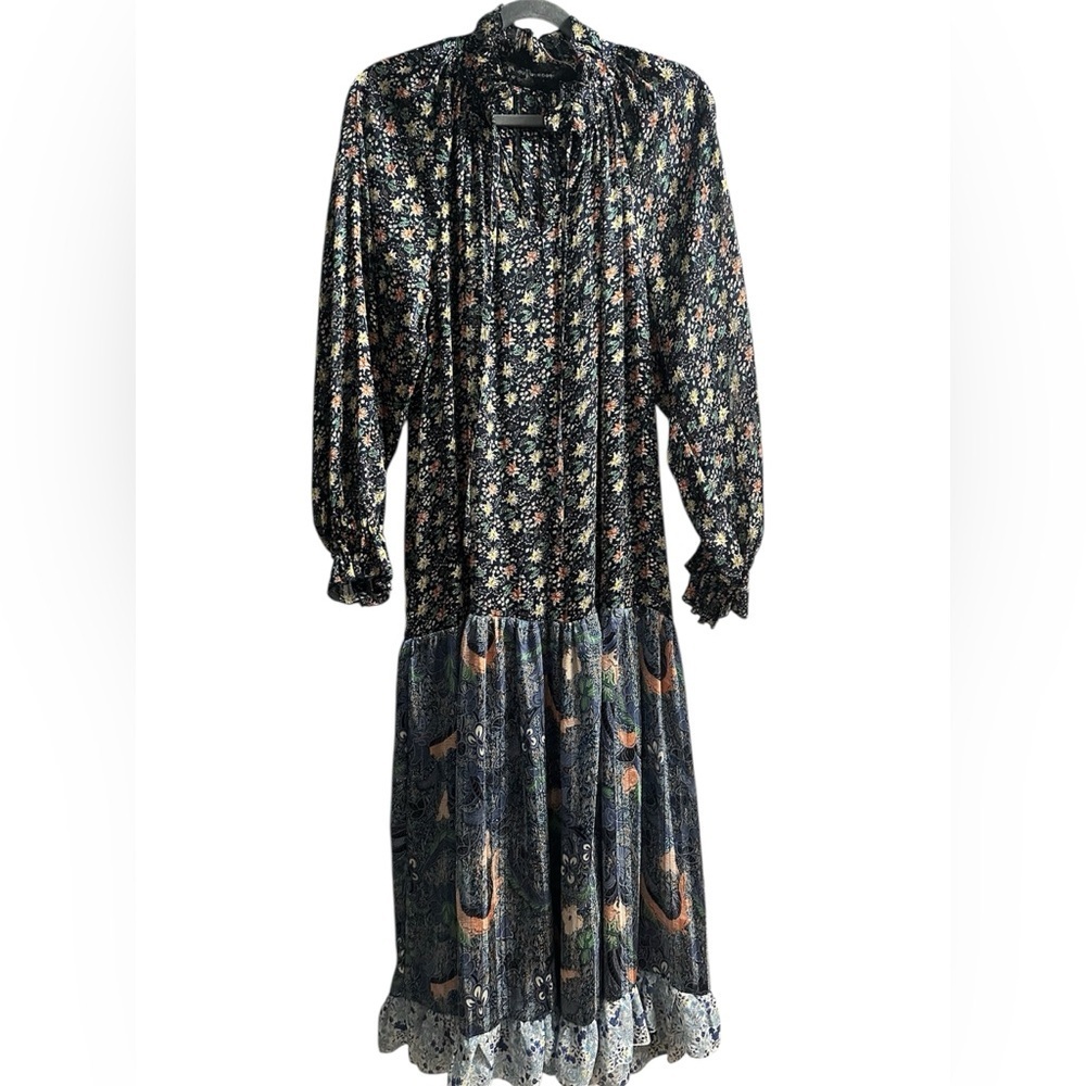 Code X Mode Maxi Dress Floral Peasant Long Sleeve Boho Tiered Chiffon Medium